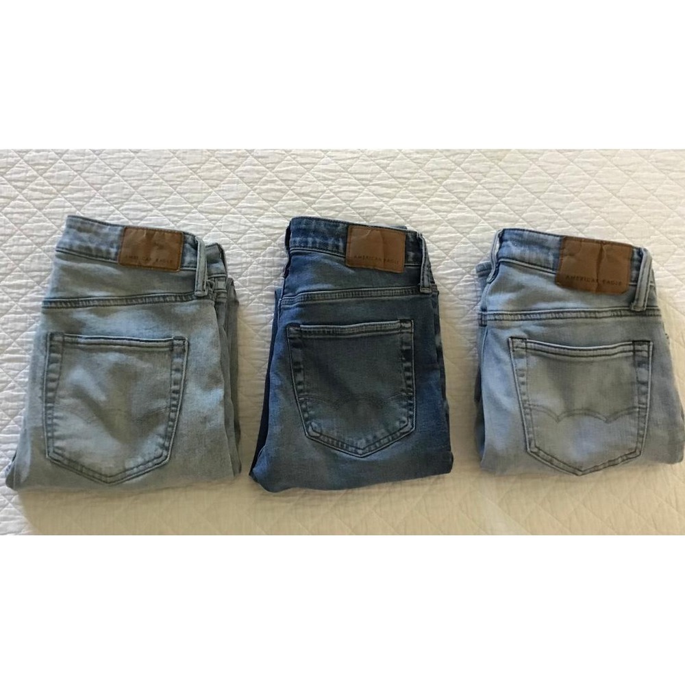 American Eagle Set of 3 Airflex+ Skinny Jeans Medium Wash Blue Denim 28x32